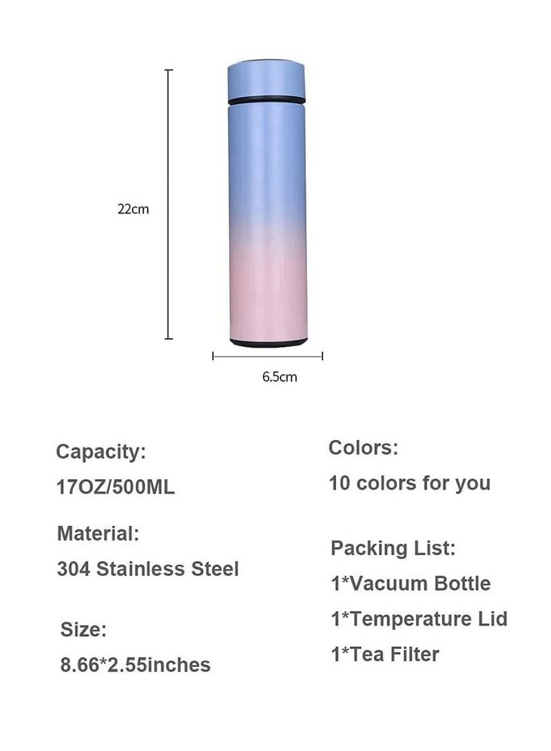 Temperature LED Display Stainless steel Thermos Cup Vacuum Flask Tea Infuser 500ml flask (bue-pink color)