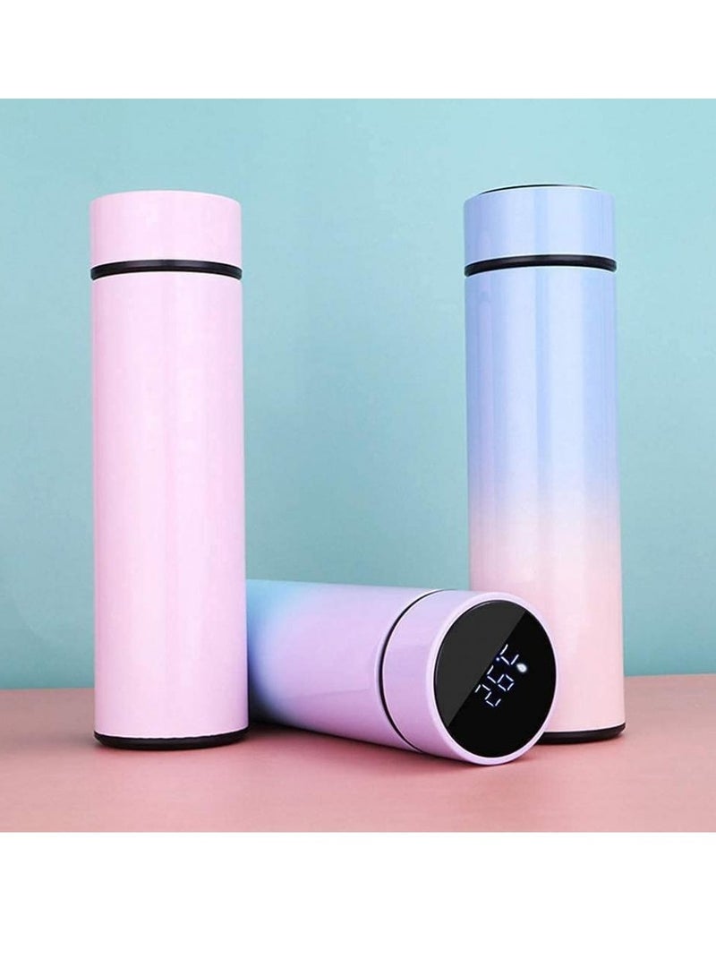 Temperature LED Display Stainless steel Thermos Cup Vacuum Flask Tea Infuser 500ml flask (bue-pink color)