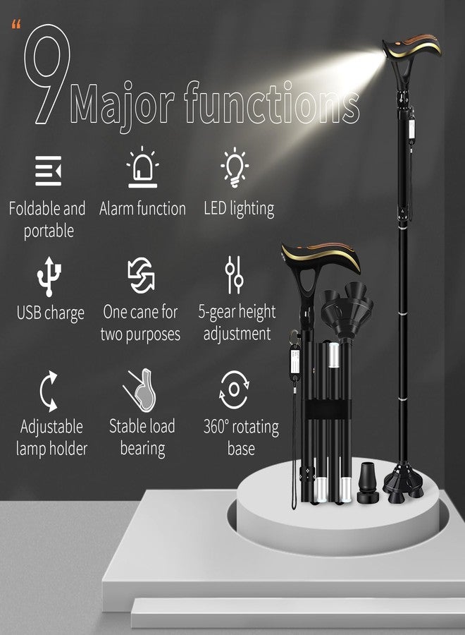 ispuoocti Folding Cane, Smart Alarm Foldable Cane with Light, Fashion Walking Cane for Women&Men, Adjustable Canes for Seniors, USB Direct Charging, Lightweight and Portable - Image 2