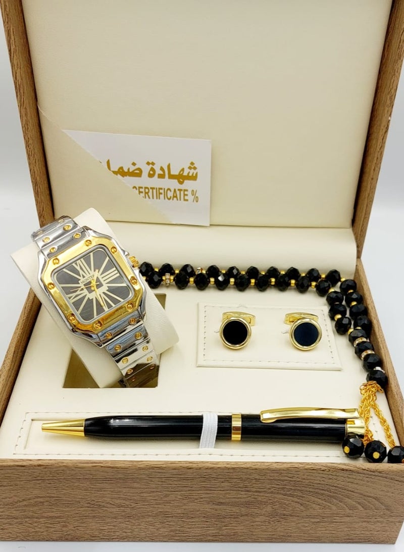 مونتيرا طقم رجالي مكون من ٤ قطع ساعة وقلم وكبك وسبحه
