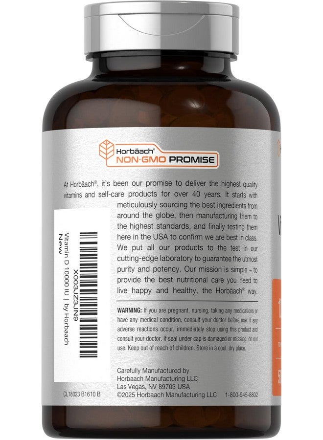 Horbäach Vitamin D3 10000 IU | 500 Softgels | Non-GMO, Gluten Free Supplement | Value Size | 250mcg | High Potency Formula - Image 3
