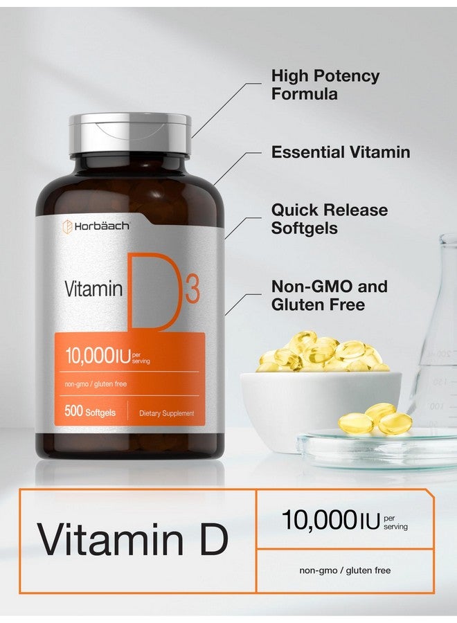 Horbäach Vitamin D3 10000 IU | 500 Softgels | Non-GMO, Gluten Free Supplement | Value Size | 250mcg | High Potency Formula - Image 4