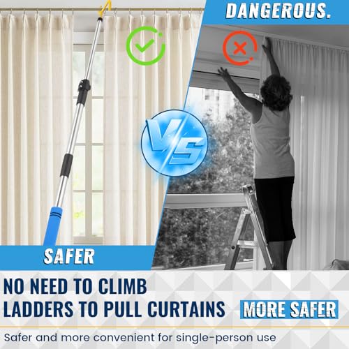 Frebuta Drapery Pull Rod,36“ to 63”Curtain Pull Wand Telescoping Pole Heavy Duty For Curtains Wand Stainless Steel Tubes Soft Sponge Handle Rod for Curtains Extension Pole Lightweight（Blue Handle ） - Image 4