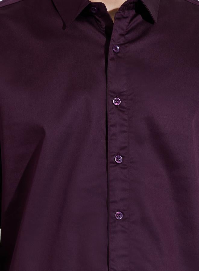 Styli Maroon Solid Long Sleeves Satin Slim Fit Shirt - Image 3