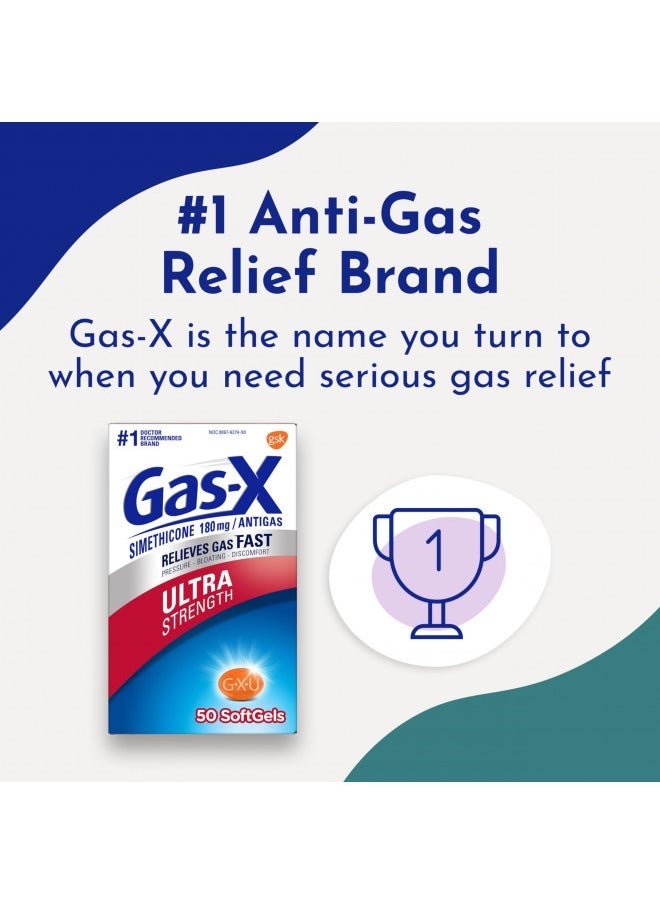 Gas-X Fast Gas Relief Ultra Strength Softgels - 50 Count - Relieves Gas Pressure, Bloating & Discomfort - Simethicone 180mg - Easy to Swallow - Doctor Recommended - Image 3