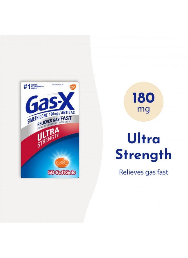 Gas-X Fast Gas Relief Ultra Strength Softgels - 50 Count - Relieves Gas Pressure, Bloating & Discomfort - Simethicone 180mg - Easy to Swallow - Doctor Recommended - Image 2