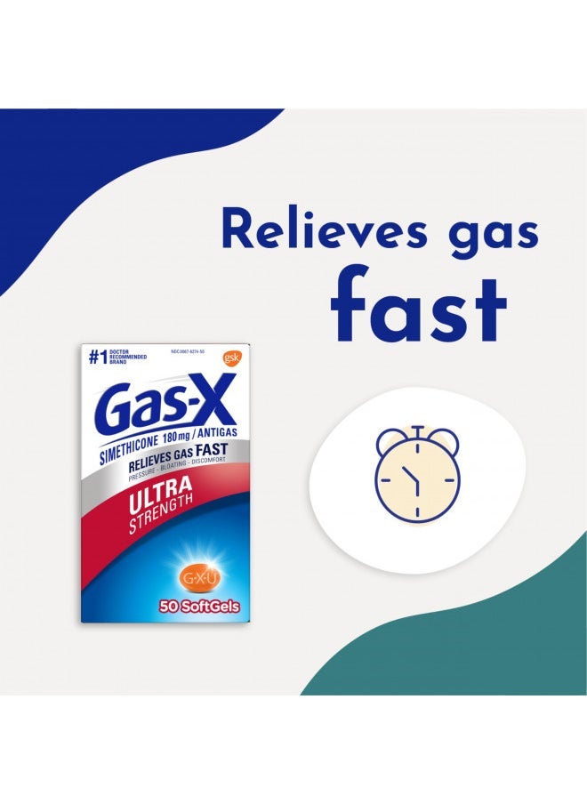 Gas-X Fast Gas Relief Ultra Strength Softgels - 50 Count - Relieves Gas Pressure, Bloating & Discomfort - Simethicone 180mg - Easy to Swallow - Doctor Recommended - Image 4