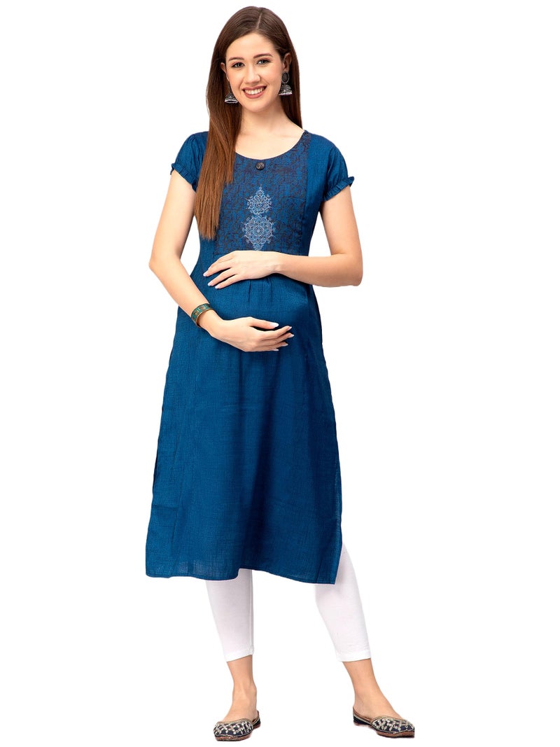 CEE 18 Cotton Rayon Straight Maternity Feeding Kurti for Women with Zippers | Maternity Dress in Breathable Fabric for Pre and Post Pregnancy & Nursing for Mom (XL, Blue) - Image 2