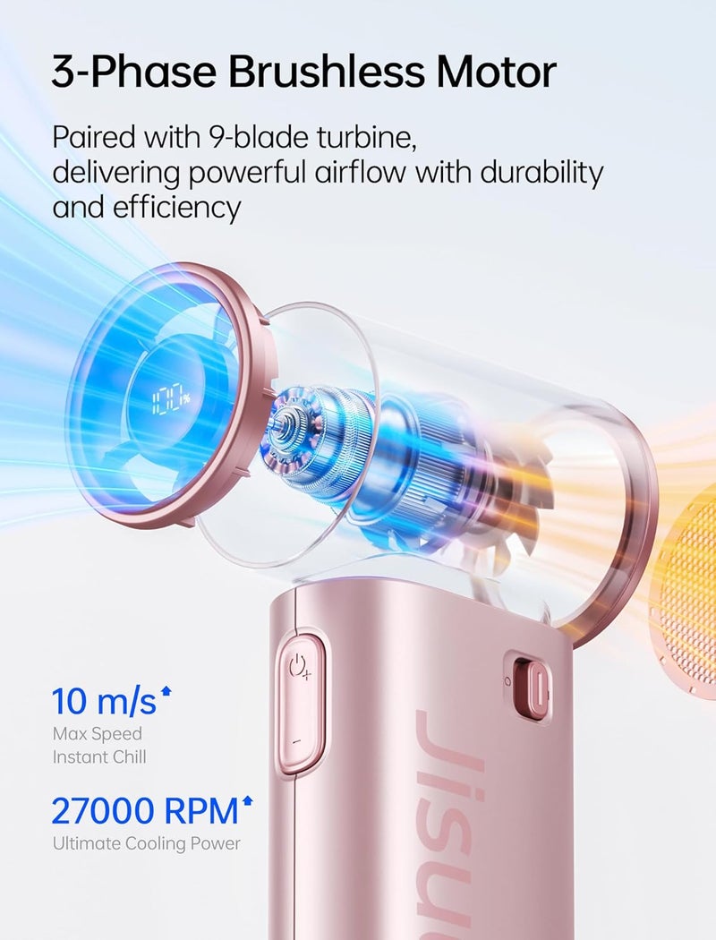JISULIFE Multi usage Handheld Fan Life9S, Turbo Power: High-Speed Motor, Up to 22H Runtime, 5000mAh Rechargeable, 5-Speed, Mini Pocket Design, Portable Fan for Travel, Outdoor, Gifts for Women Men– Pink Leakproof sealed - Image 5