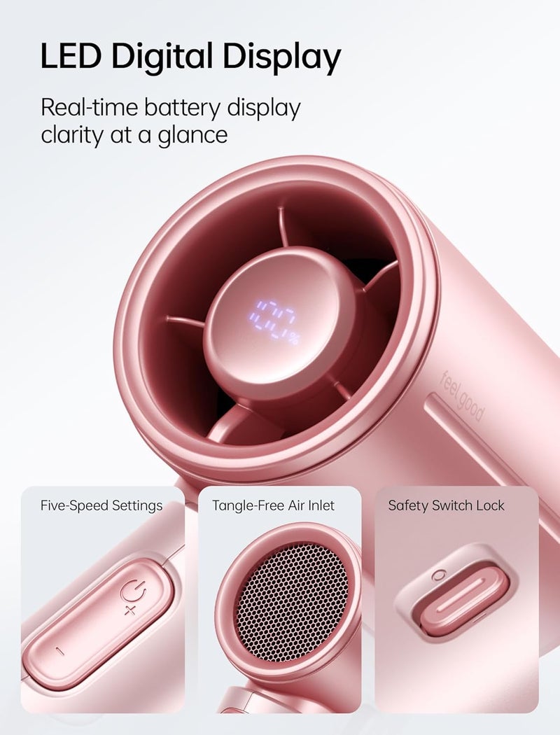 JISULIFE Multi usage Handheld Fan Life9S, Turbo Power: High-Speed Motor, Up to 22H Runtime, 5000mAh Rechargeable, 5-Speed, Mini Pocket Design, Portable Fan for Travel, Outdoor, Gifts for Women Men– Pink Leakproof sealed - Image 4