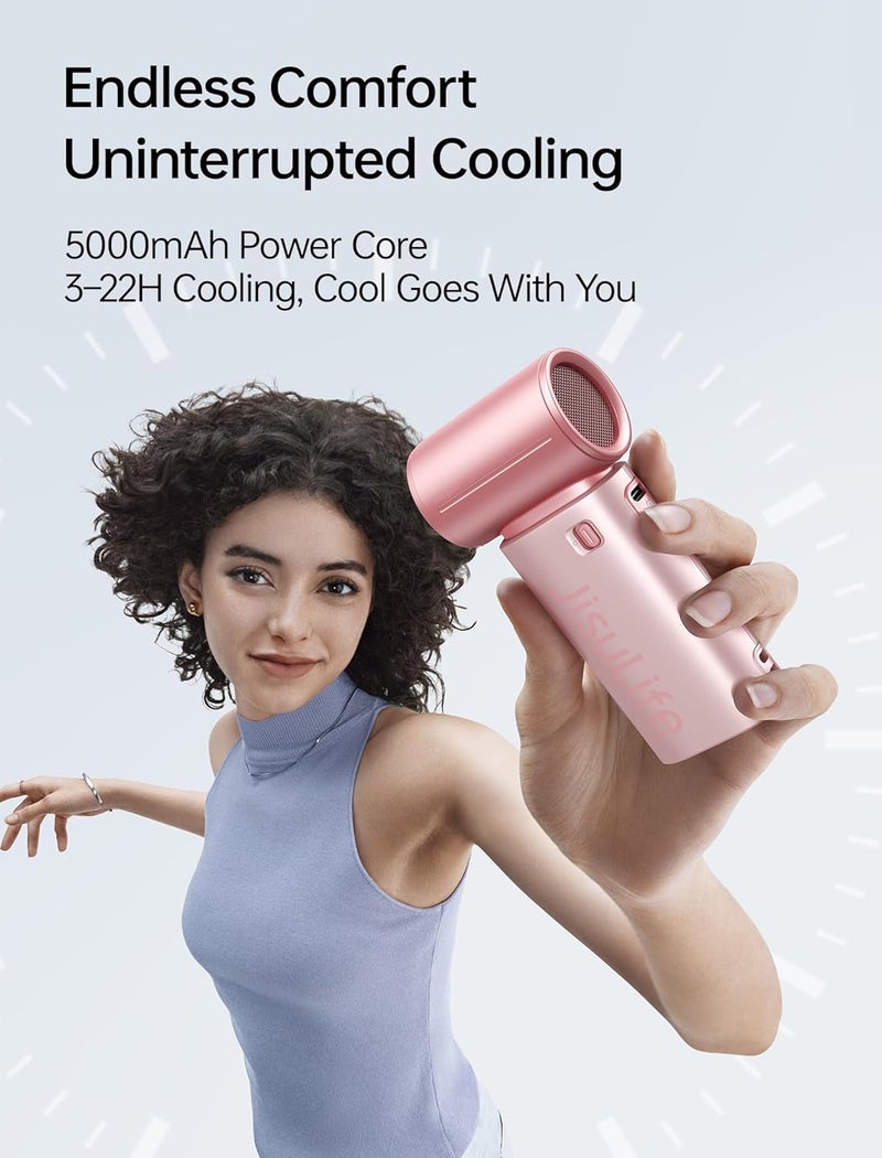 JISULIFE Multi usage Handheld Fan Life9S, Turbo Power: High-Speed Motor, Up to 22H Runtime, 5000mAh Rechargeable, 5-Speed, Mini Pocket Design, Portable Fan for Travel, Outdoor, Gifts for Women Men– Pink Leakproof sealed - Image 2