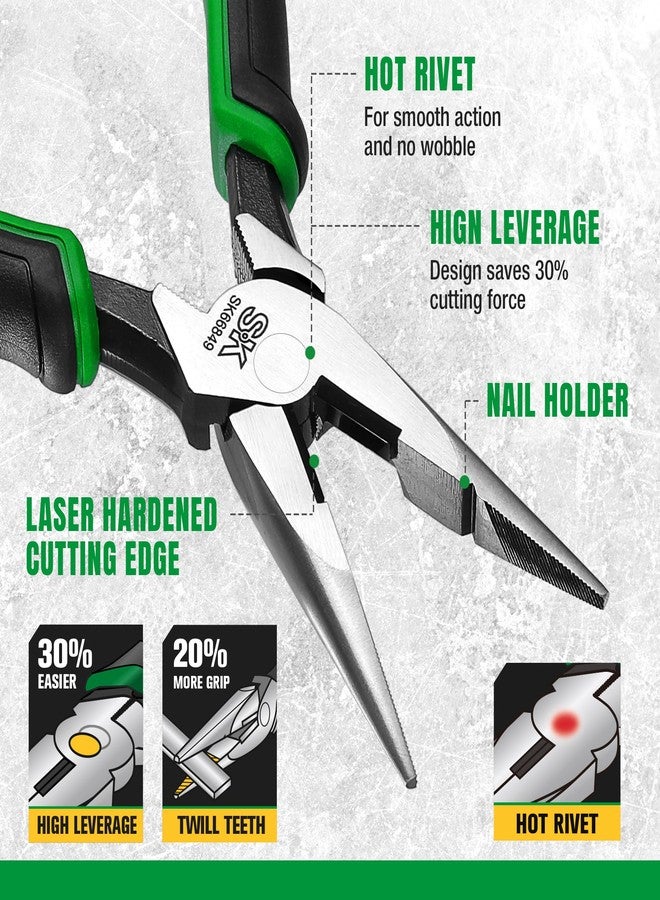 SK 8-Inch Long Nose Pliers, Needle Nose Pliers, Premium CR-V Steel Construction, Ergonomic Anti-slip Handle for Comfortable Grip - Image 4