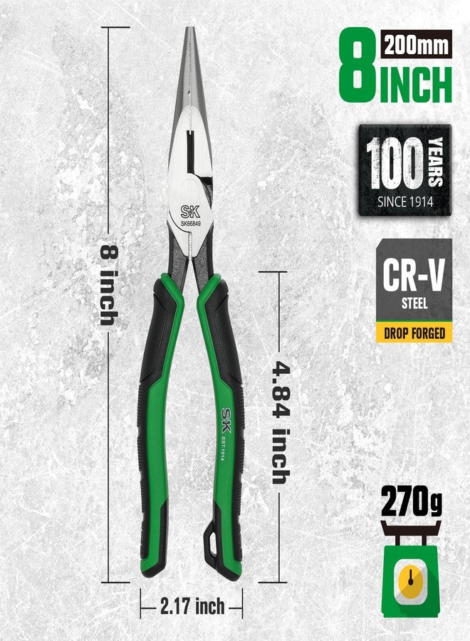 SK 8-Inch Long Nose Pliers, Needle Nose Pliers, Premium CR-V Steel Construction, Ergonomic Anti-slip Handle for Comfortable Grip - Image 3