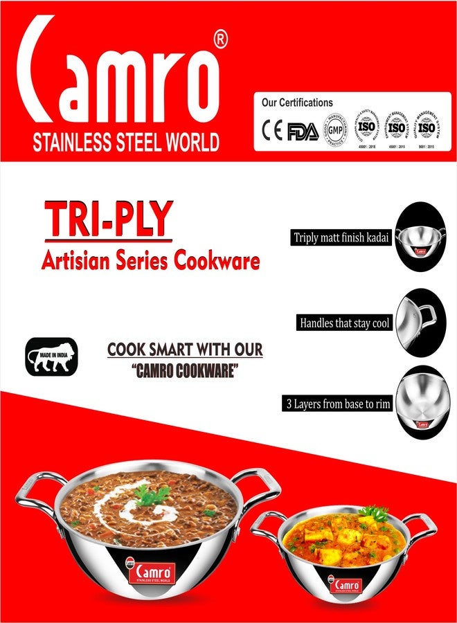 Camro Triply Artisian Kadhai 34 cm, 8 Liters (18 No) (Serves 12 People) | 6 Year Warranty | Induction Friendly Dishwasher Safe | 15+Years of Innovation and Quality - Image 4