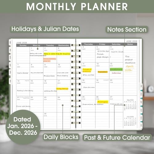 Ymumuda Academic Planner 2026, Daily Weekly and Monthly Calendar Planner (Jan. 2026-Dec. 2026),8.4"×6.3", Hardcover Notebook Teacher Supplies, Premium Thick Paper, Planners for School Work Office - Image 2