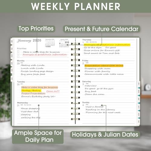 Ymumuda Academic Planner 2026, Daily Weekly and Monthly Calendar Planner (Jan. 2026-Dec. 2026),8.4"×6.3", Hardcover Notebook Teacher Supplies, Premium Thick Paper, Planners for School Work Office - Image 3