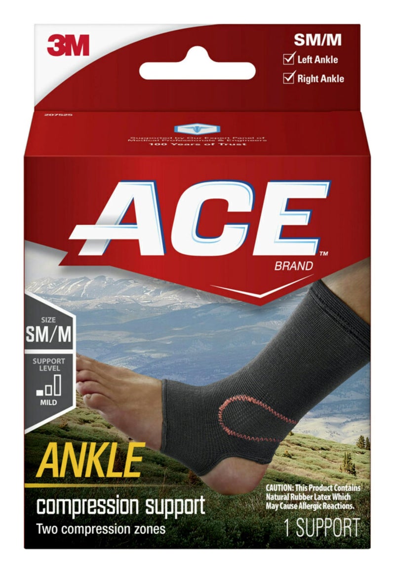 ACE Brand Compression Ankle Support SmallMedium Black 1Pack