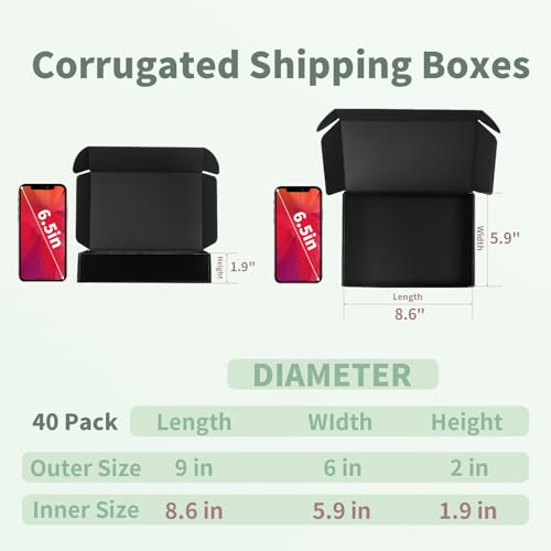 Rempry 40 Pack 9x6x2 Inches Black Shipping Boxes, Cardboard Corrugated Mailer Boxes for Packaging Small Business, Small Gift Boxes for Mailing Present - Image 2