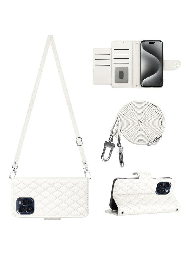 Zaboon Case For iPhone 13 Pro Rhombic Texture Flip Leather Phone Case with Long Lanyard - Image 1