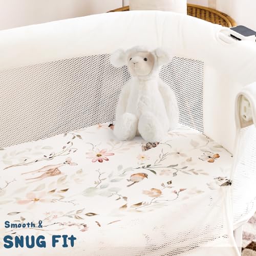 GRSSDER Stretchy Ultra Soft Fitted Bassinet Sheets 3 Pack, Universal Fit for Baby Cradle Moses Basket Oval Rectangle Mattress Safe and Snug, Beautiful Blush Pink Floral Bassinet Sheet for Girls - Image 4