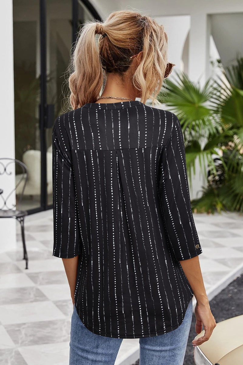 VALOLIA 3/4 Sleeve Tops for Women: Womens Tops Blouses Summer Tops 2025 Tunic Tops Modlily Tops for Women Tummy Coverage Black Stripe Large - Image 2