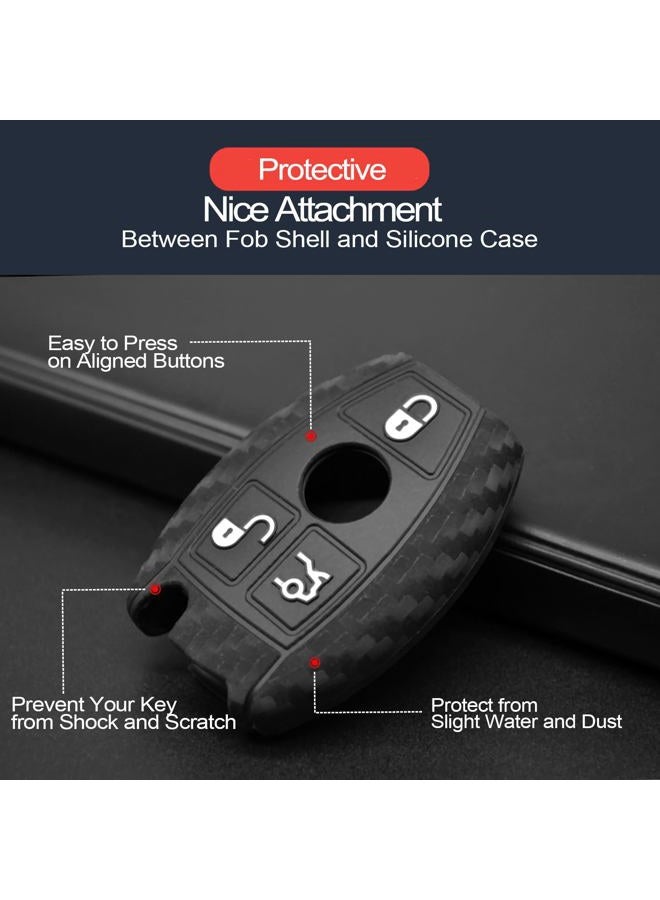INFIPAR 2pcs Compatible with Mercedes Benz Smart Carbon Fiber Looks Rubber Silicone Case Cover Protector Keyless Remote Holder Jacket for Mercedes-Benz C CLK CL E GL GLK ML R S SL SLK Class - Image 4