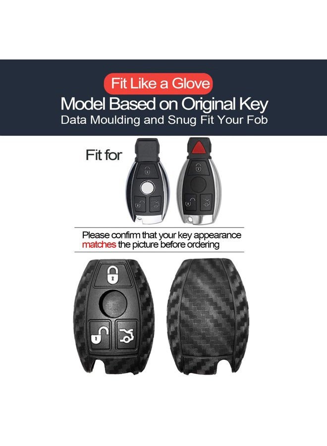 INFIPAR 2pcs Compatible with Mercedes Benz Smart Carbon Fiber Looks Rubber Silicone Case Cover Protector Keyless Remote Holder Jacket for Mercedes-Benz C CLK CL E GL GLK ML R S SL SLK Class - Image 2