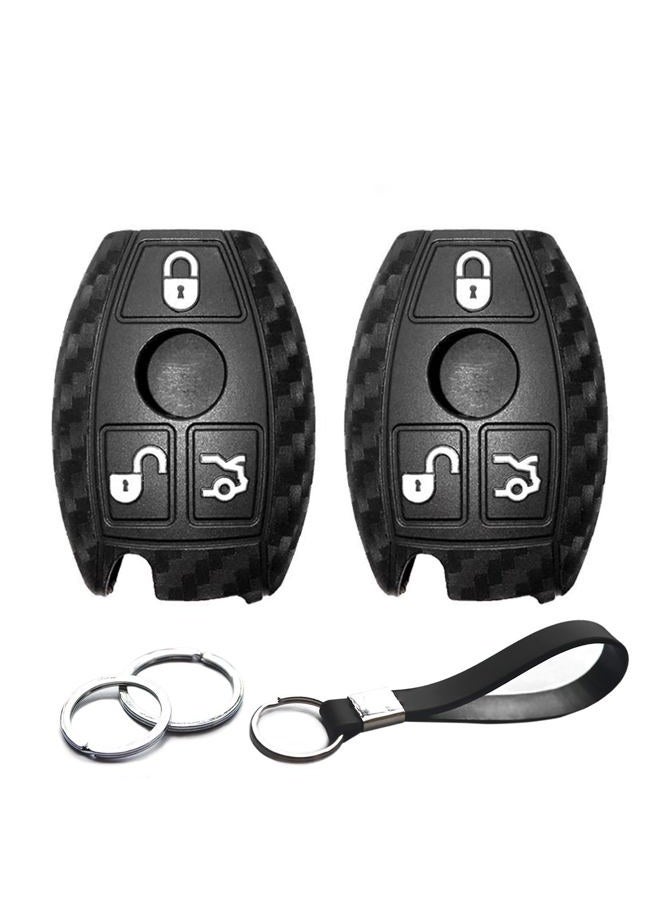 INFIPAR 2pcs Compatible with Mercedes Benz Smart Carbon Fiber Looks Rubber Silicone Case Cover Protector Keyless Remote Holder Jacket for Mercedes-Benz C CLK CL E GL GLK ML R S SL SLK Class - Image 1