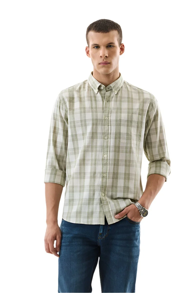 سنيتش قميص كتان كاروهات بقصة عادية