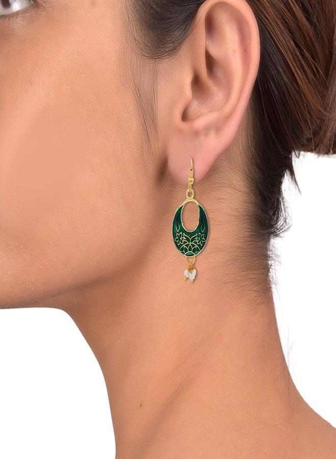 Morir Gold Plated Small Round Shape Hand Painted Meenakari Minakari Stylish Drop Dangle Lightweight Indian Earrings Jewelry for Women and Girls - Image 4