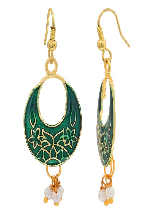 Morir Gold Plated Small Round Shape Hand Painted Meenakari Minakari Stylish Drop Dangle Lightweight Indian Earrings Jewelry for Women and Girls - Image 3