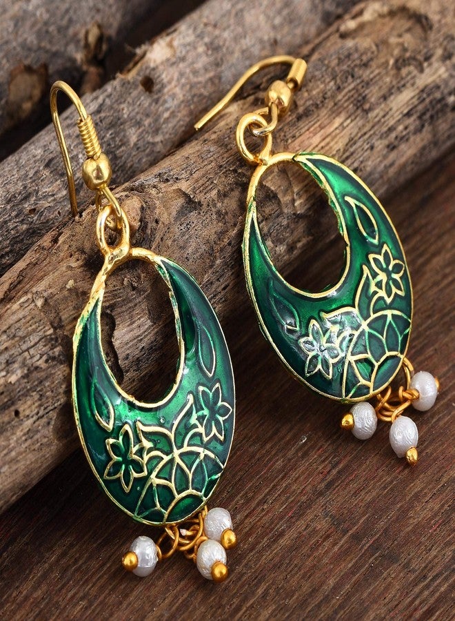 Morir Gold Plated Small Round Shape Hand Painted Meenakari Minakari Stylish Drop Dangle Lightweight Indian Earrings Jewelry for Women and Girls - Image 2