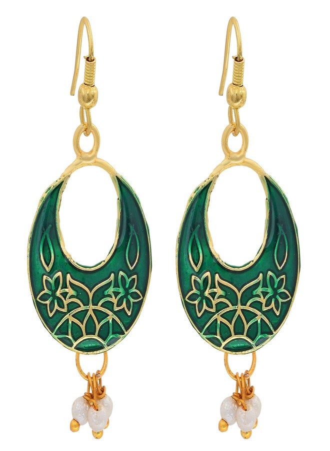 Morir Gold Plated Small Round Shape Hand Painted Meenakari Minakari Stylish Drop Dangle Lightweight Indian Earrings Jewelry for Women and Girls - Image 1