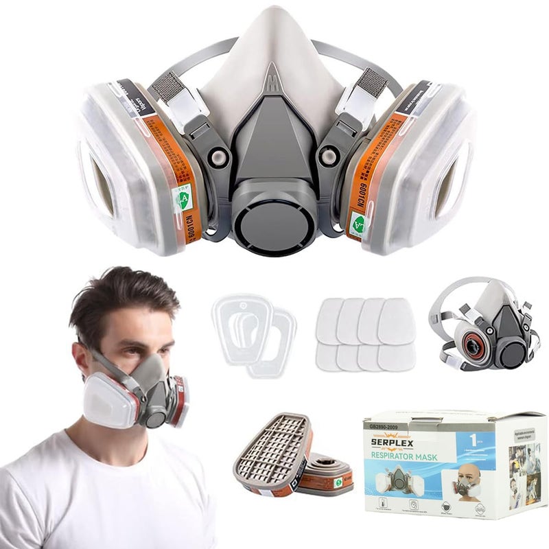Serplex قناع وجه تنفسي قابل لإعادة الاستخدام مع فلاتر، قناع تنفسي صناعي للرجال، 6200 نصف قناع تنفسي للدهان، الغبار والفورمالديهايد، الصنفرة، التلميع، الرش، المواد الكيميائية - Image 1
