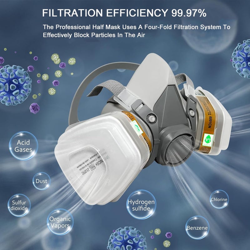 Serplex قناع وجه تنفسي قابل لإعادة الاستخدام مع فلاتر، قناع تنفسي صناعي للرجال، 6200 نصف قناع تنفسي للدهان، الغبار والفورمالديهايد، الصنفرة، التلميع، الرش، المواد الكيميائية - Image 2