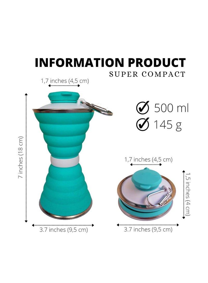 SYOSI زجاجات ماء قابلة للطي للسفر، 500 مل زجاجة ماء رياضية صغيرة قابلة للطي من السيليكون، أكواب ماء للرياضة والمشي والجري، خالية من BPA - Image 2