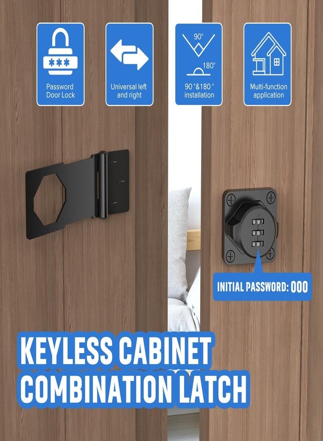MeBantoo Household Cabinet Password Hasp Locks, Cabinet Locks with Combination, Door Security Slide Latch for Small Barn Doors, Bathroom, Outdoor, Garden (Black) - Image 2