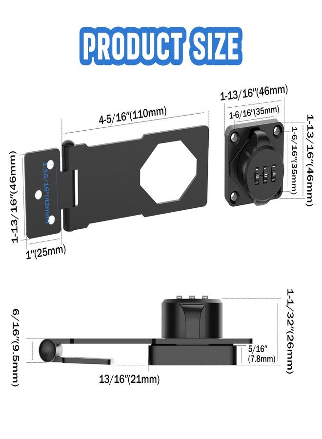 MeBantoo Household Cabinet Password Hasp Locks, Cabinet Locks with Combination, Door Security Slide Latch for Small Barn Doors, Bathroom, Outdoor, Garden (Black) - Image 5