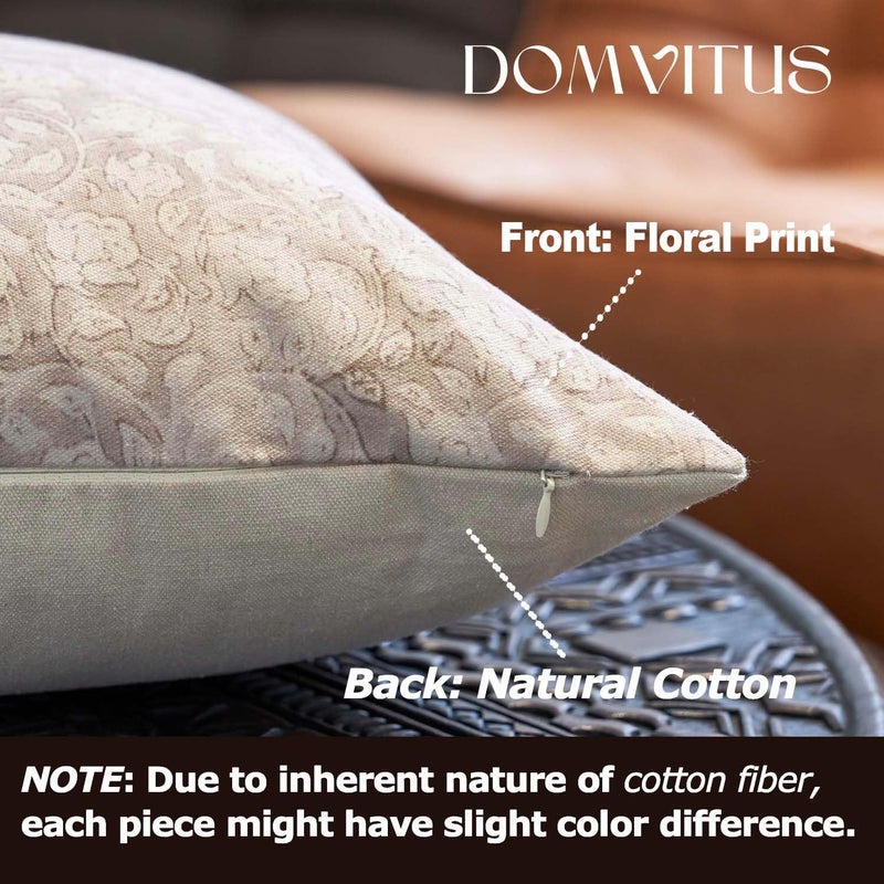 DOMVITUS Floral Pillow Covers 18x18, Throw Pillows for Couch, Floral Print Pillow Cover, Decorative Neutral Accent Throw Pillow Covers for Living Room, 1PC, Neutral - Image 2