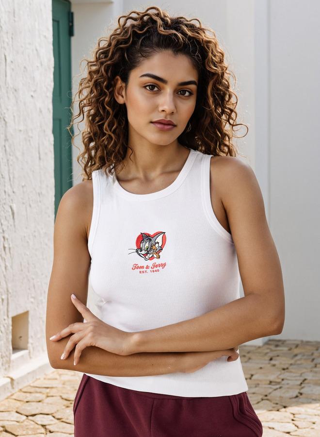 SP Characters Tom and Jerry Embroidered Ribbed Tank Top - Image 1