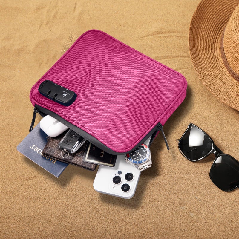 KOSMCCO Beach Locking Bag, 9x7.5 Inch Portable Safe for Phone, Wallet, Keys | Anti-Theft Locking Travel Pouch for Pool, Vacation (Rose Red) - Image 2