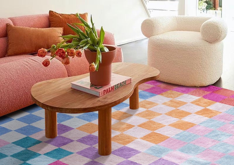 RoomTalks Multicolored Checkerboard Washable Rug 4x6 Ultra Thin Retro Funky Aesthetic Cute Area Rugs for Living Dining Room Bedroom Kitchen Office Entryway Dorm, Colorful Checkered Modern Geometric Carpet - Image 2