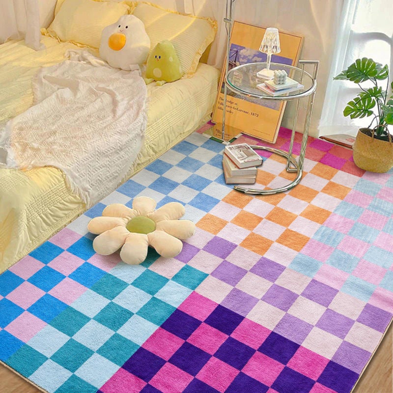 RoomTalks Multicolored Checkerboard Washable Rug 4x6 Ultra Thin Retro Funky Aesthetic Cute Area Rugs for Living Dining Room Bedroom Kitchen Office Entryway Dorm, Colorful Checkered Modern Geometric Carpet - Image 1