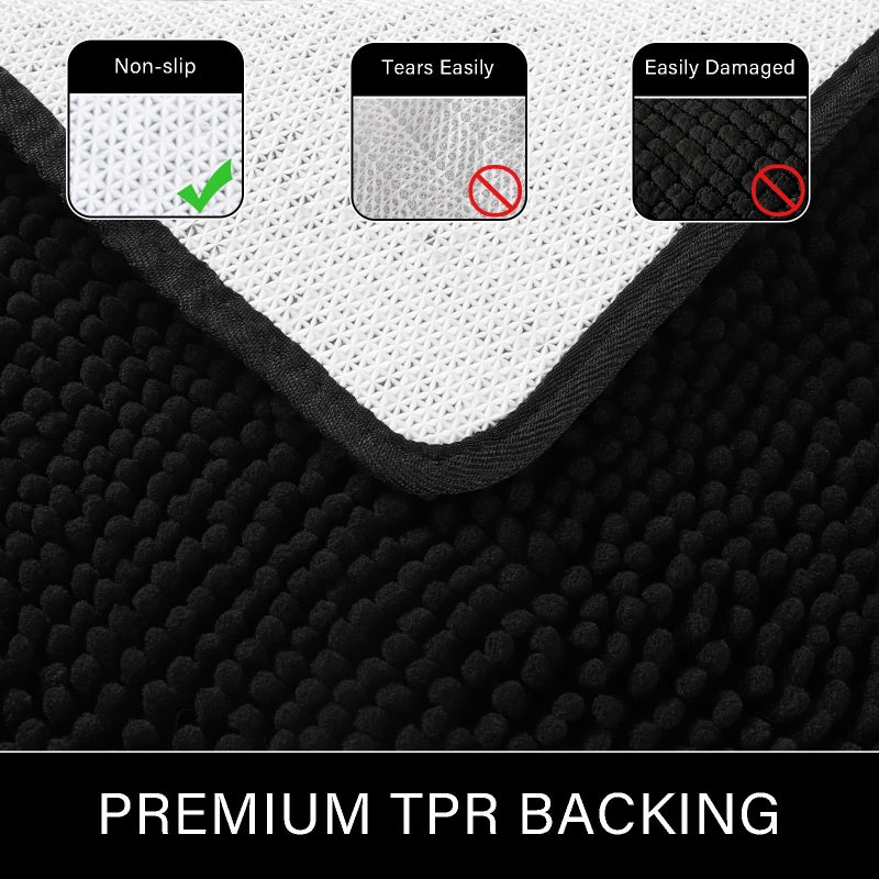 LOCHAS Bathroom Rugs Sets 2 Piece  17 x 24 Plus 20 x 32 Inches Thick Non Slip Bath Rug Set  Absorbent Soft Chenille Bathroom Rug  Machine Washable Quick Dry Bath Mat for Bathroom Floor  Black - Image 1