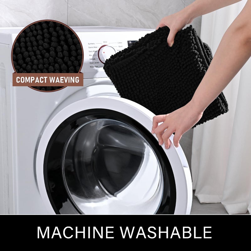LOCHAS Bathroom Rugs Sets 2 Piece  17 x 24 Plus 20 x 32 Inches Thick Non Slip Bath Rug Set  Absorbent Soft Chenille Bathroom Rug  Machine Washable Quick Dry Bath Mat for Bathroom Floor  Black - Image 3