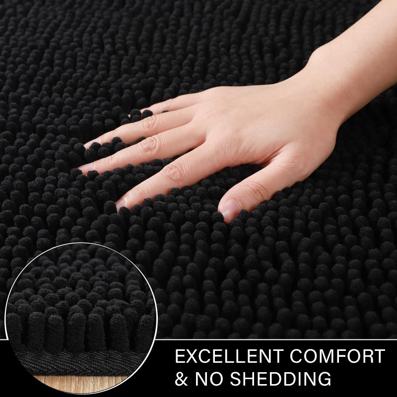 LOCHAS Bathroom Rugs Sets 2 Piece  17 x 24 Plus 20 x 32 Inches Thick Non Slip Bath Rug Set  Absorbent Soft Chenille Bathroom Rug  Machine Washable Quick Dry Bath Mat for Bathroom Floor  Black - Image 2