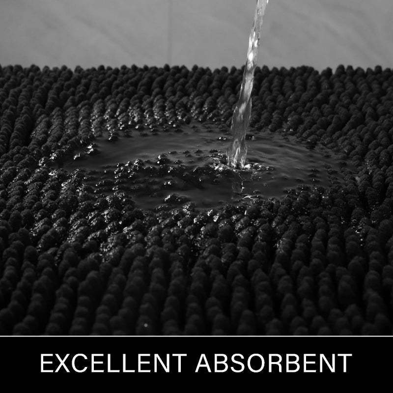 LOCHAS Bathroom Rugs Sets 2 Piece  17 x 24 Plus 20 x 32 Inches Thick Non Slip Bath Rug Set  Absorbent Soft Chenille Bathroom Rug  Machine Washable Quick Dry Bath Mat for Bathroom Floor  Black - Image 4