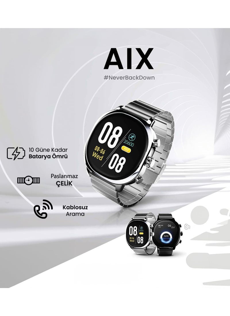 HiFuture FutureFit Aix Stainless Steel Smart Watch With Gorilla Glass, Silver  - Image 2