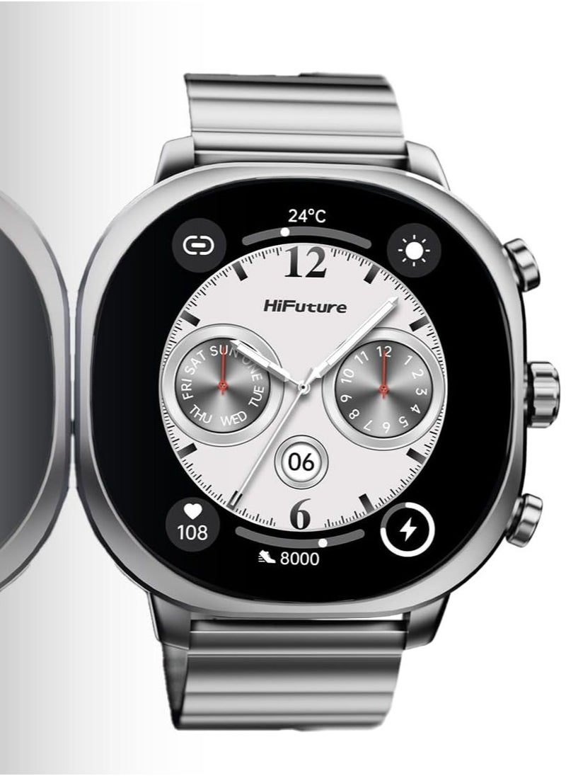 HiFuture FutureFit Aix Stainless Steel Smart Watch With Gorilla Glass, Silver  - Image 1