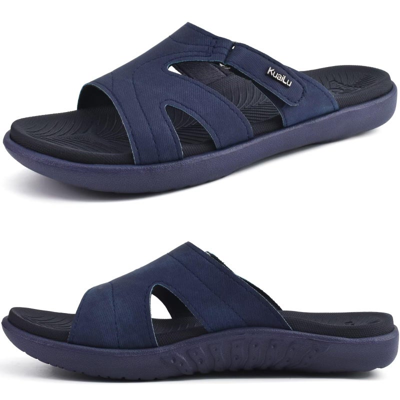 KuaiLu Womens Fashion Orthotic Slides Ladies Lightweight Athletic Yoga Mat Sandals Slip On Thick Cushion Slippers Sandals With Comfortable Plantar Fasciitis Arch Support Navy Blue Size 7 - Image 1